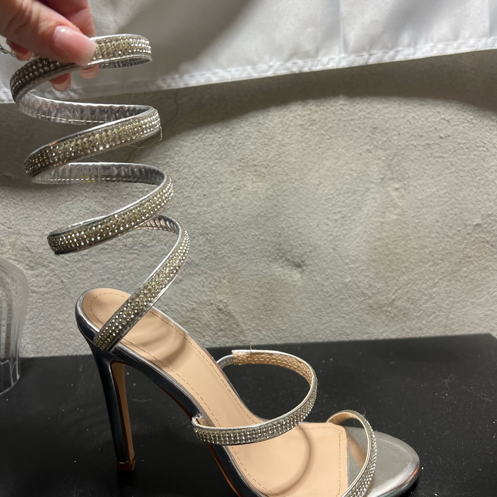 Elegant Silver Strappy Heels